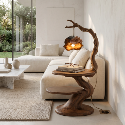 Rustic Beside Table With Tree Root Design And Hanging Lamp For Living Room - view 7 of 8
