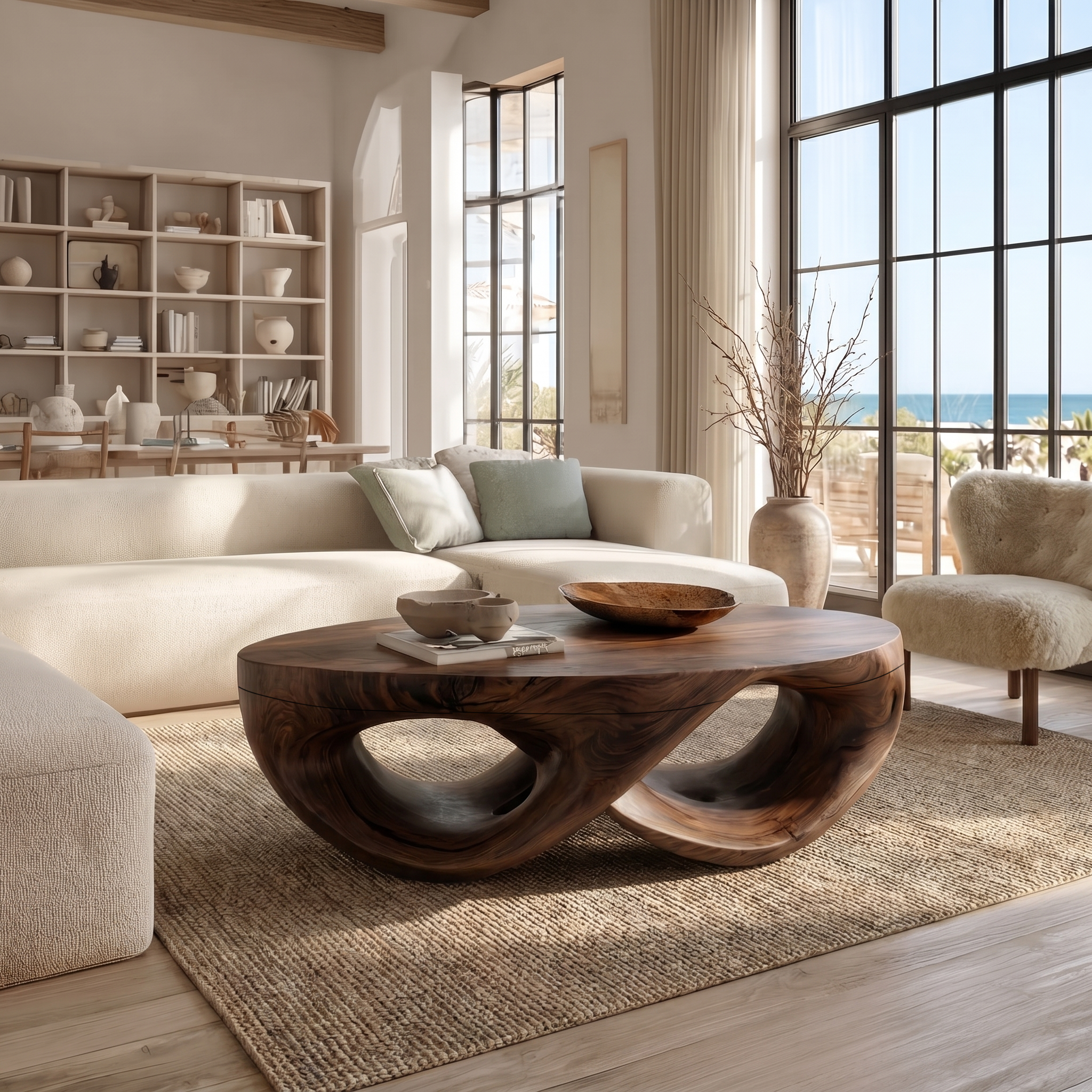 Organic Sculptural Coffee Table With Flowing Solid Wood Silhouette For Living Room - view 7 of 8