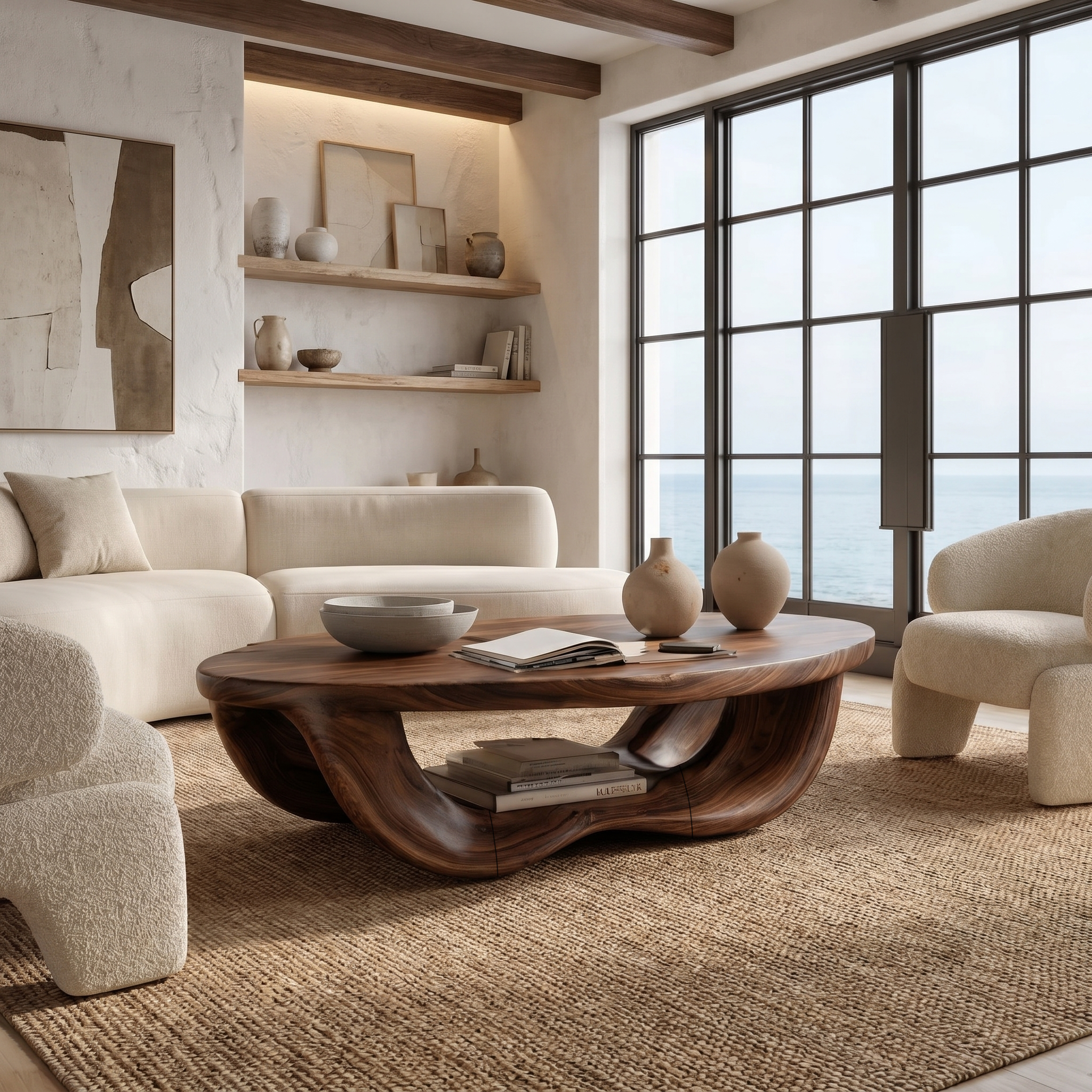 Modern Organic Coffee Table With Handcrafted Curved Wood Design For Living Room - view 7 of 8