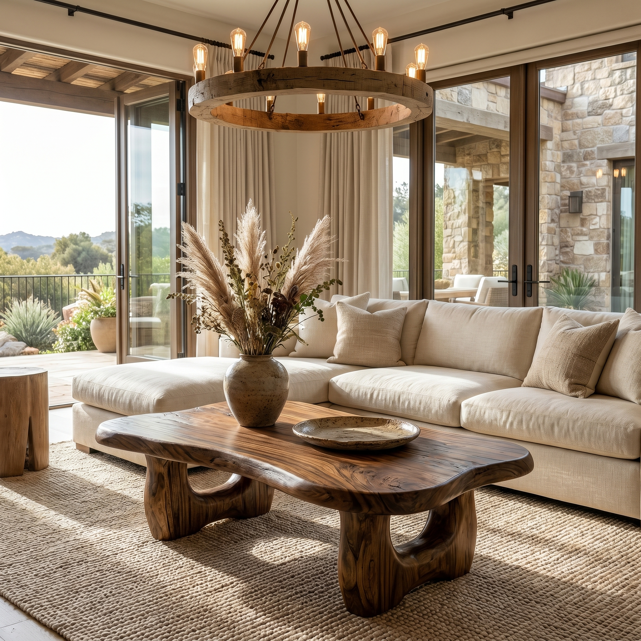 Rustic Wooden Coffee Table Natural Statement Furniture For Living Room - view 7 of 8