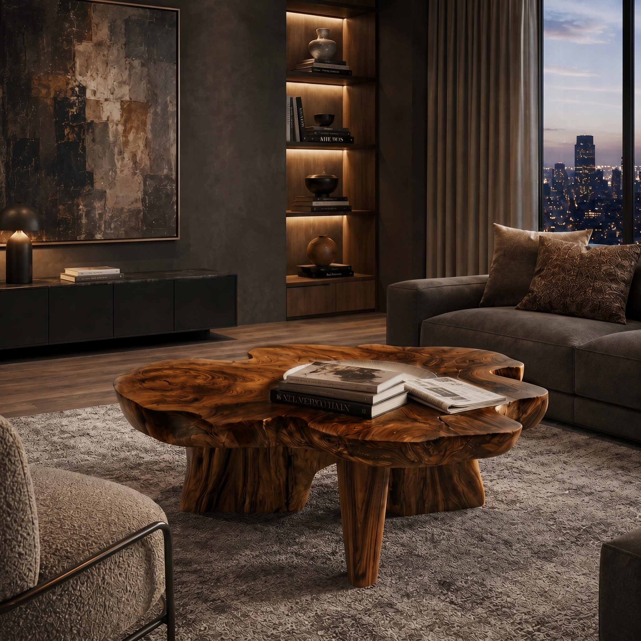 Organic Coffee Table Sculptural Wood Base For Living Room - view 7 of 8