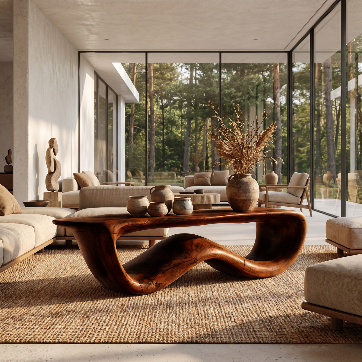 Contemporary Coffee Table With Flowing Solid Wood Silhouette For Living Room - view 7 of 8