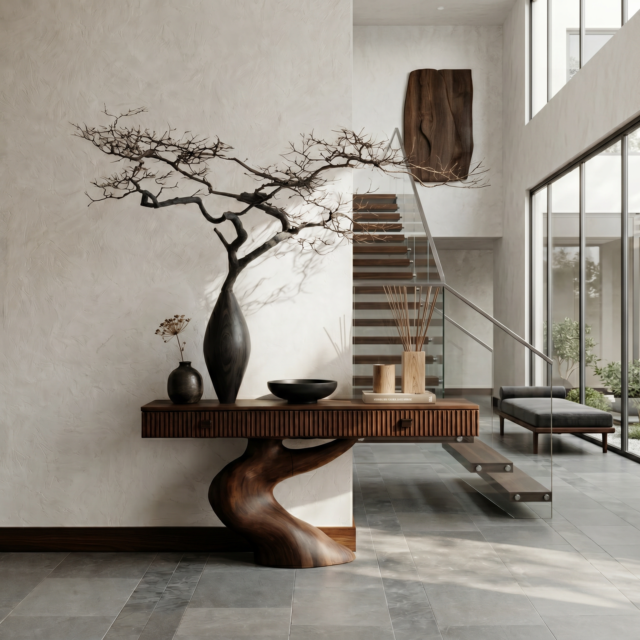 Rustic Console Table With Integrated Drawers And Artistic Tree Root Pedestal For Living Room - view 7 of 8