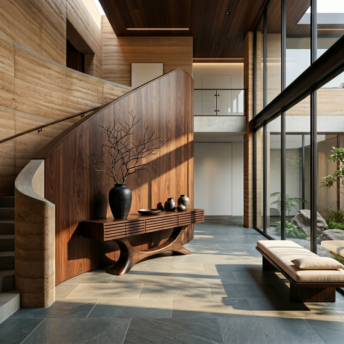 Contemporary Console Table With Curved Tree Trunk Base And Built In Storage Drawers For Living Room - view 7 of 8
