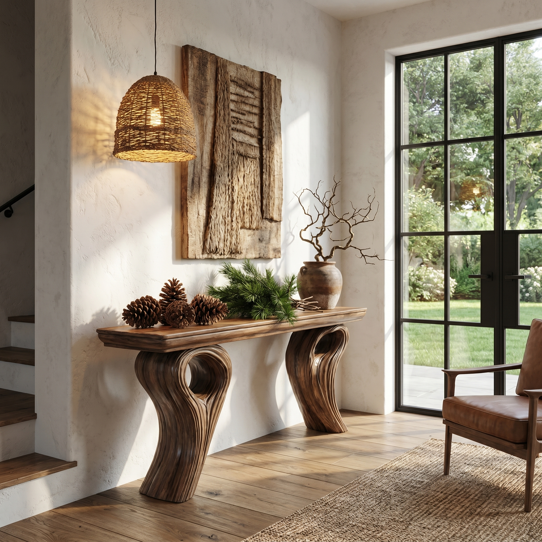 Rustic Organic Storage Console Table With Tree Inspired Base For Hallway And Living Room - view 7 of 8