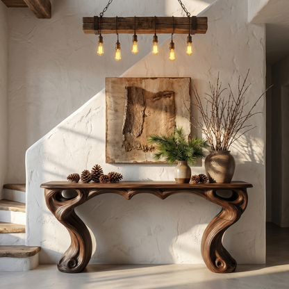 Organic Console Table With Hidden Drawers For Entryway Living Room And Hallway - view 7 of 8