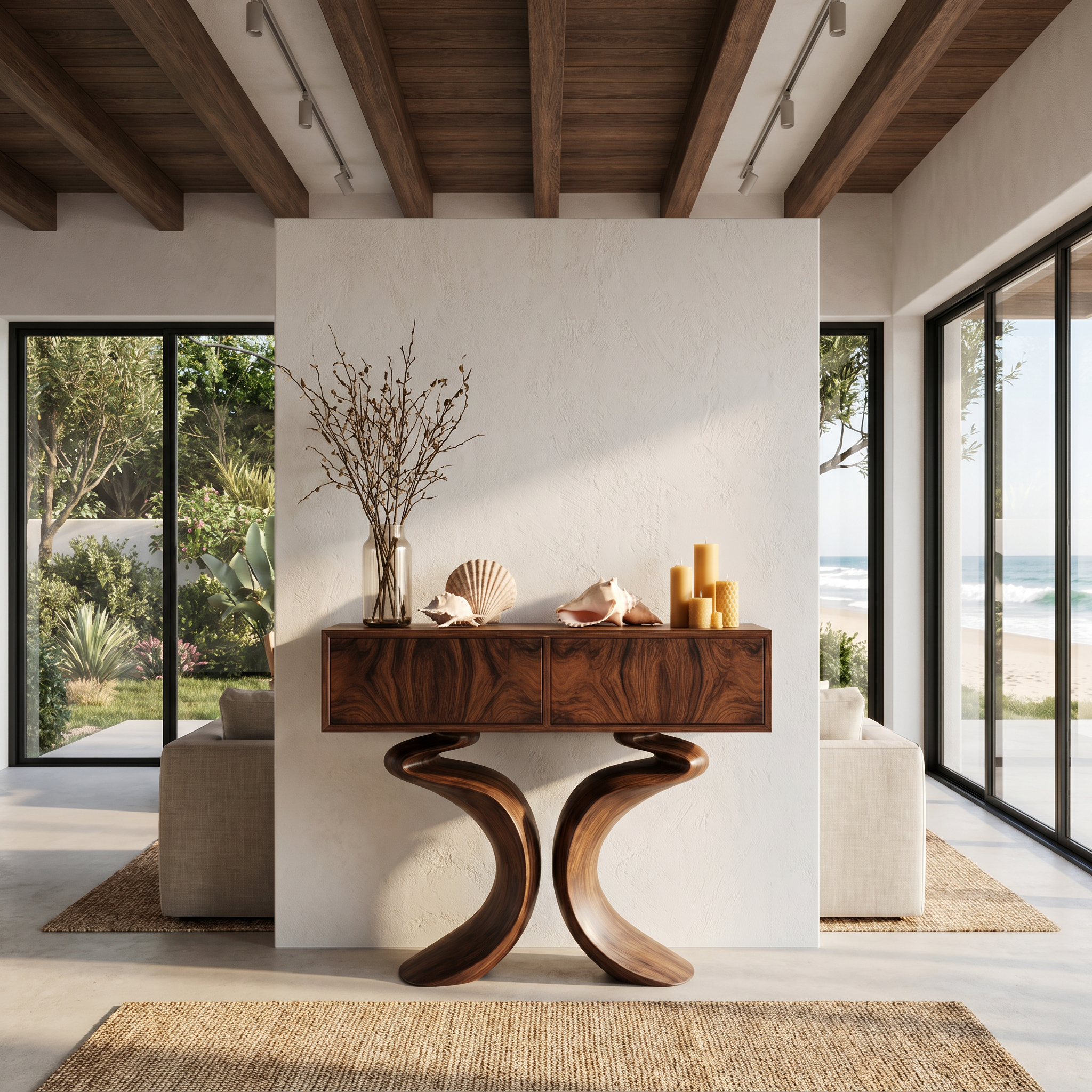 Organic Console Table With Hidden Storage Cabinet For Living Room And Entryway - view 7 of 8