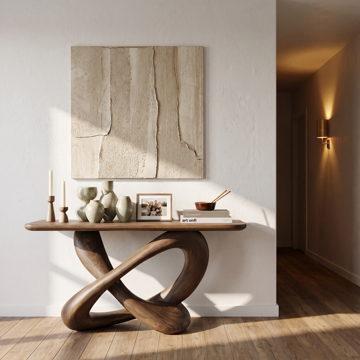 Modern Console Table With Twisted Ribbon Wood Base For Entryway - view 7 of 8