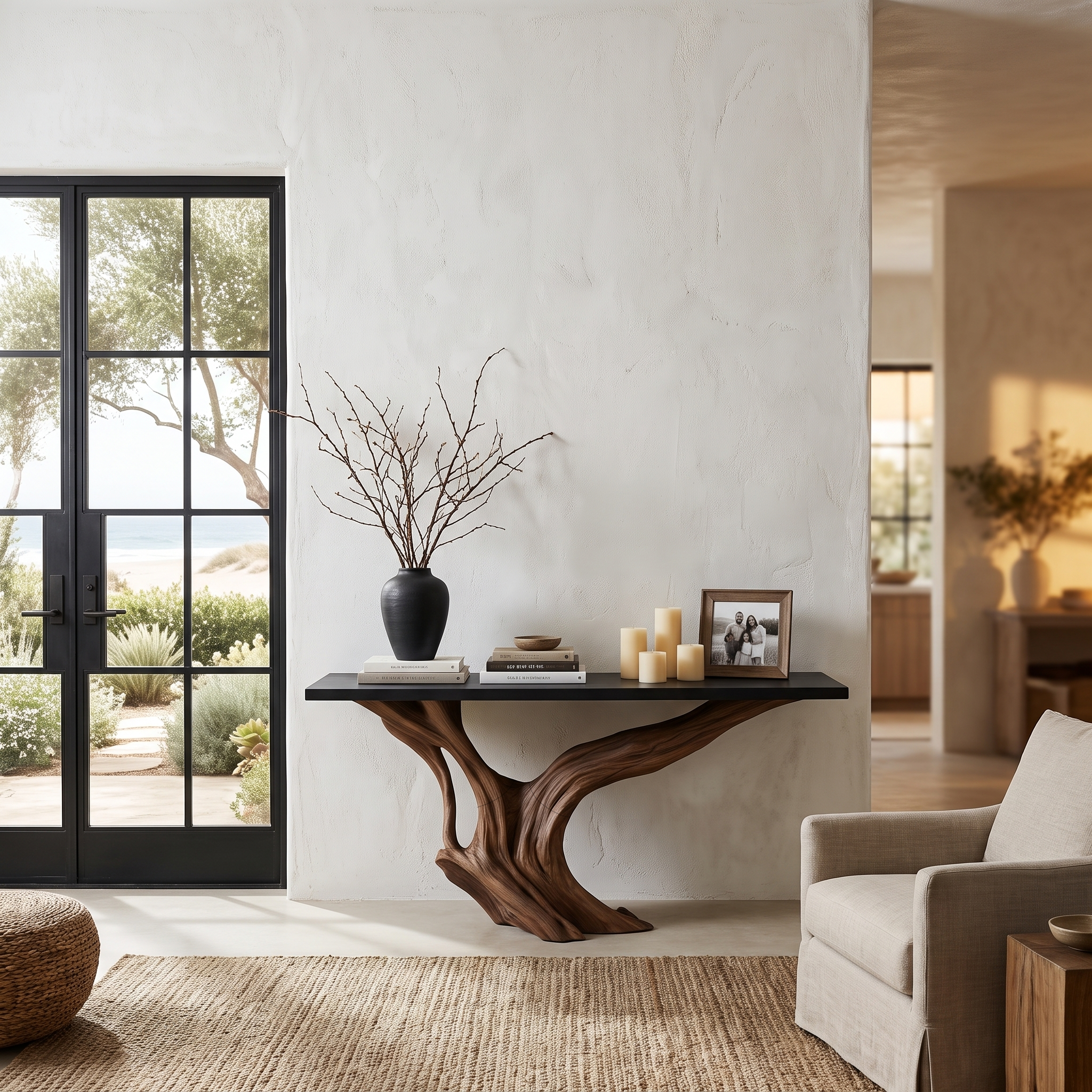 Organic Wall Mounted Console Table With Sculptural Wood Base For Hallway - view 7 of 8