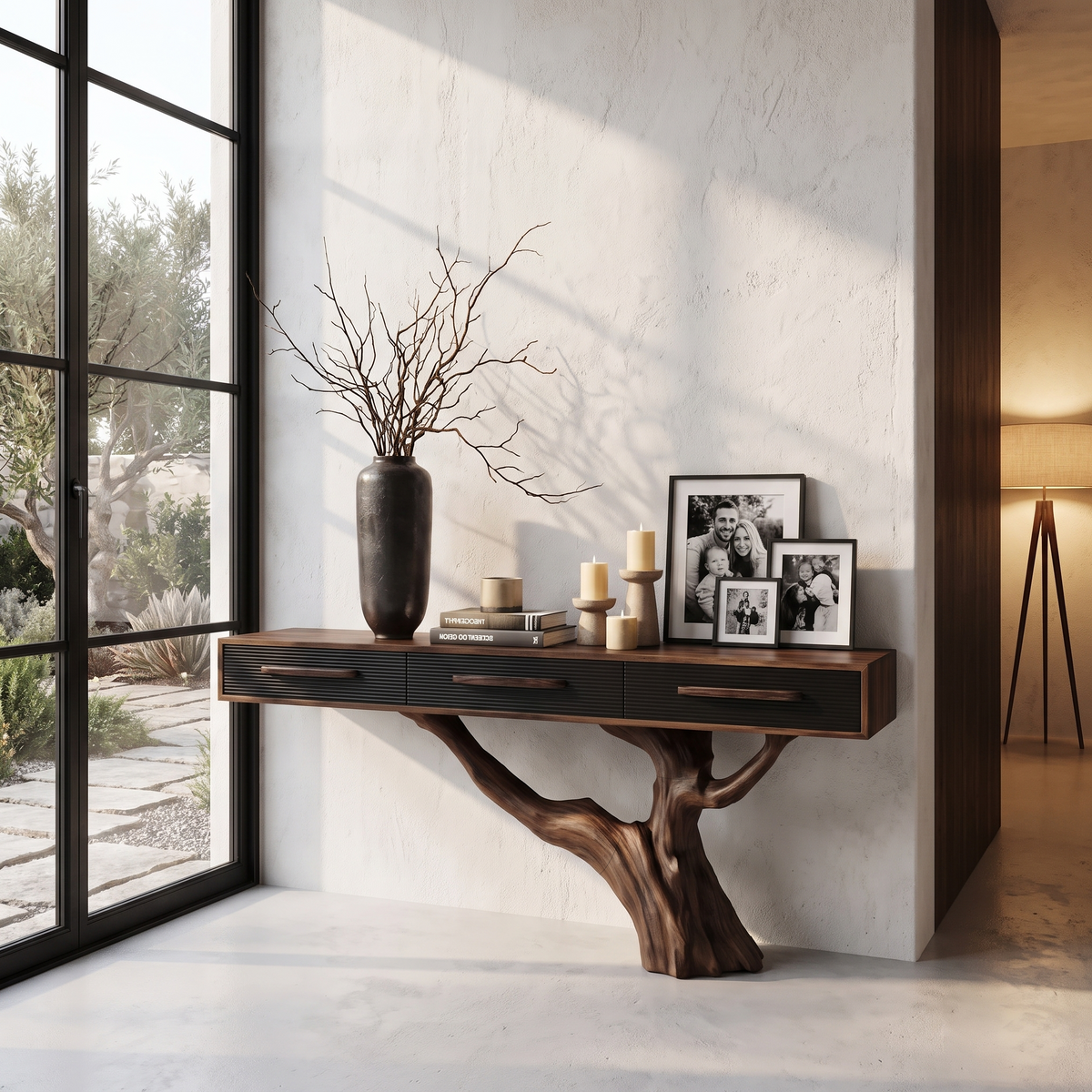 Statement Console Table With Nature Inspired Tree Base For Living Room - view 7 of 8