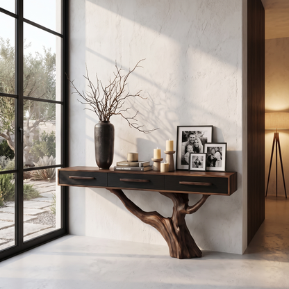 Statement Console Table With Nature Inspired Tree Base For Living Room - view 7 of 8