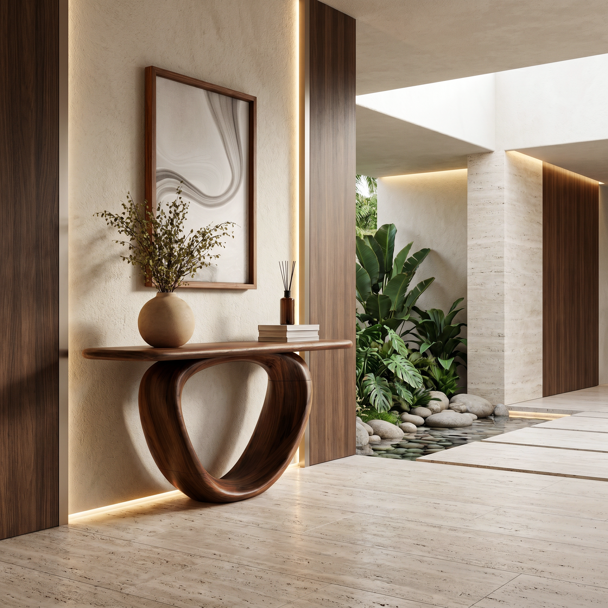 Sculptural Console Table With Loop Shaped Wooden Base Live Edge Console Table With Unique Sculptural Base Design - view 7 of 8