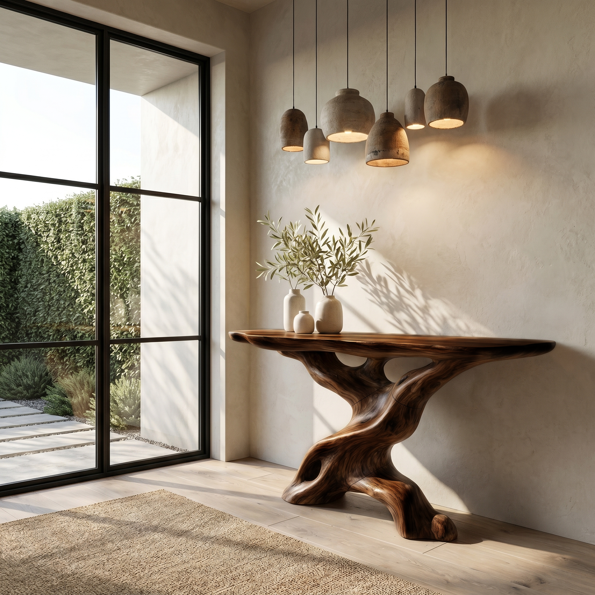 Live Edge Console Table With Unique Sculptural Base Design For Living Room - view 7 of 8