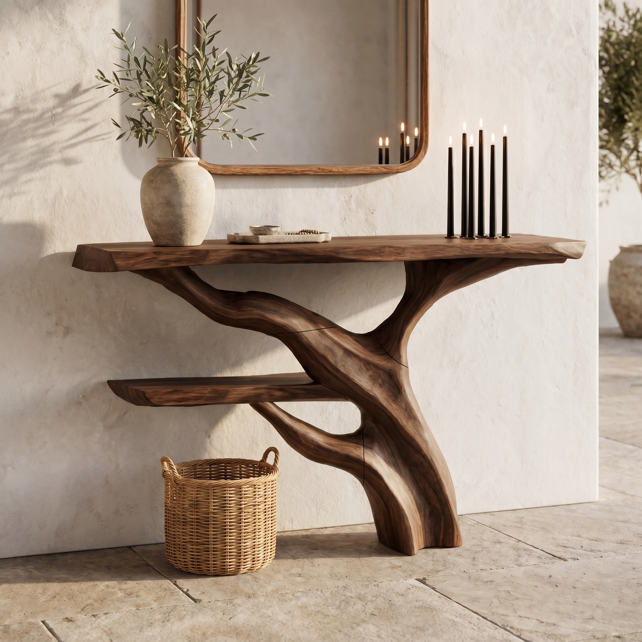 Sculptural Console Table With Abstract Branch Inspired Base And Solid Wood Top For Entryway - view 7 of 8