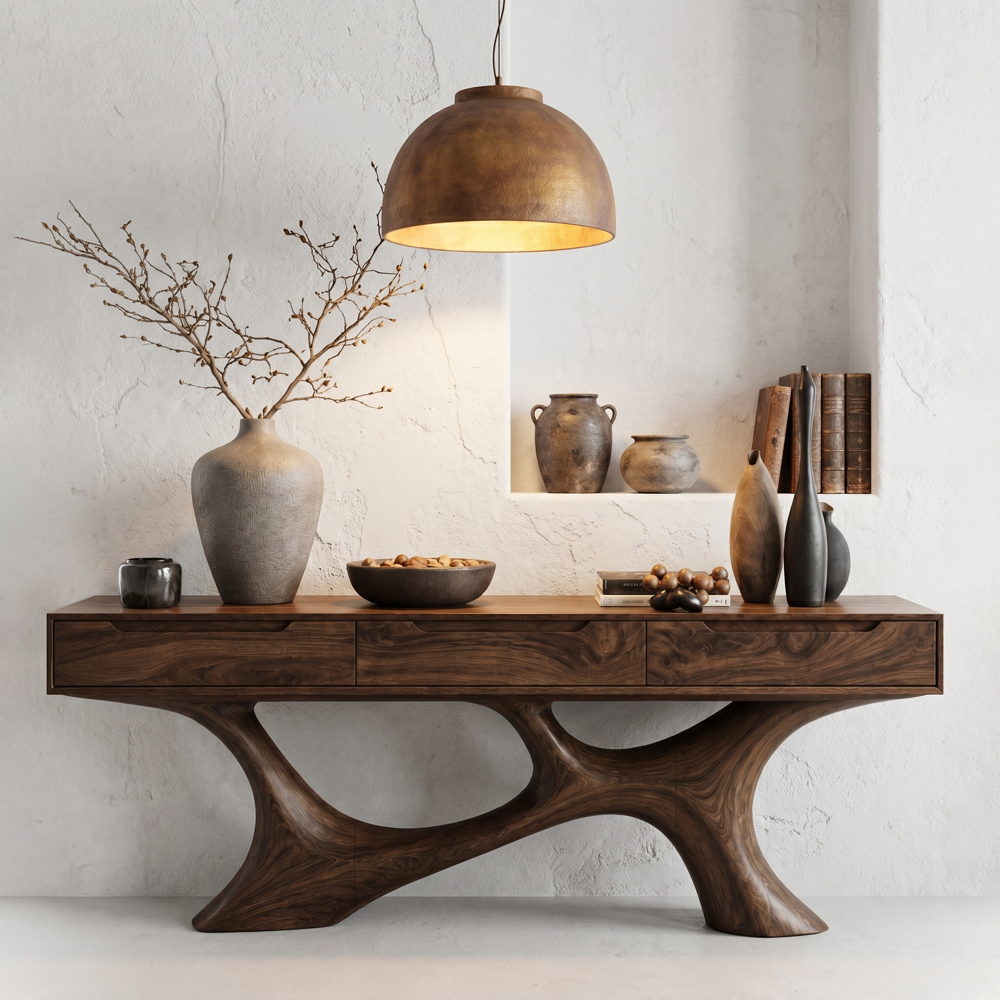 Modern Console Table With Built In Storage Cabinet And Sculptural Curved Wood Base For Entryway And Living Room - view 7 of 8