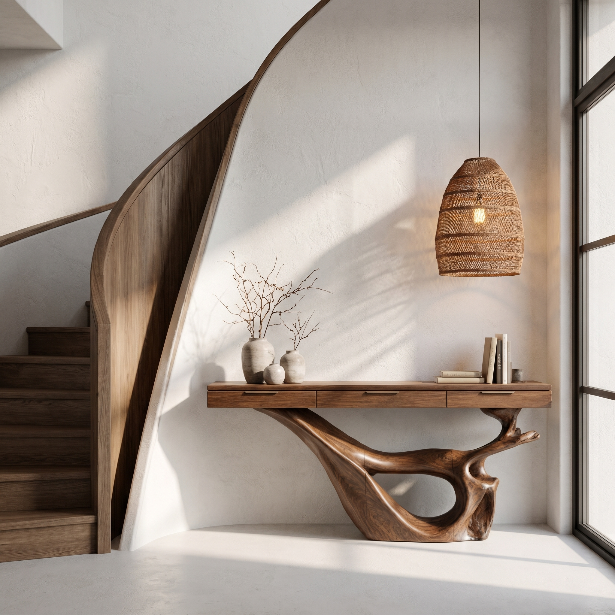 Minimal Console Table With Sculptural Curved Loop Wood Base And Solid Wood Top For Entryway And Living Room - view 7 of 8