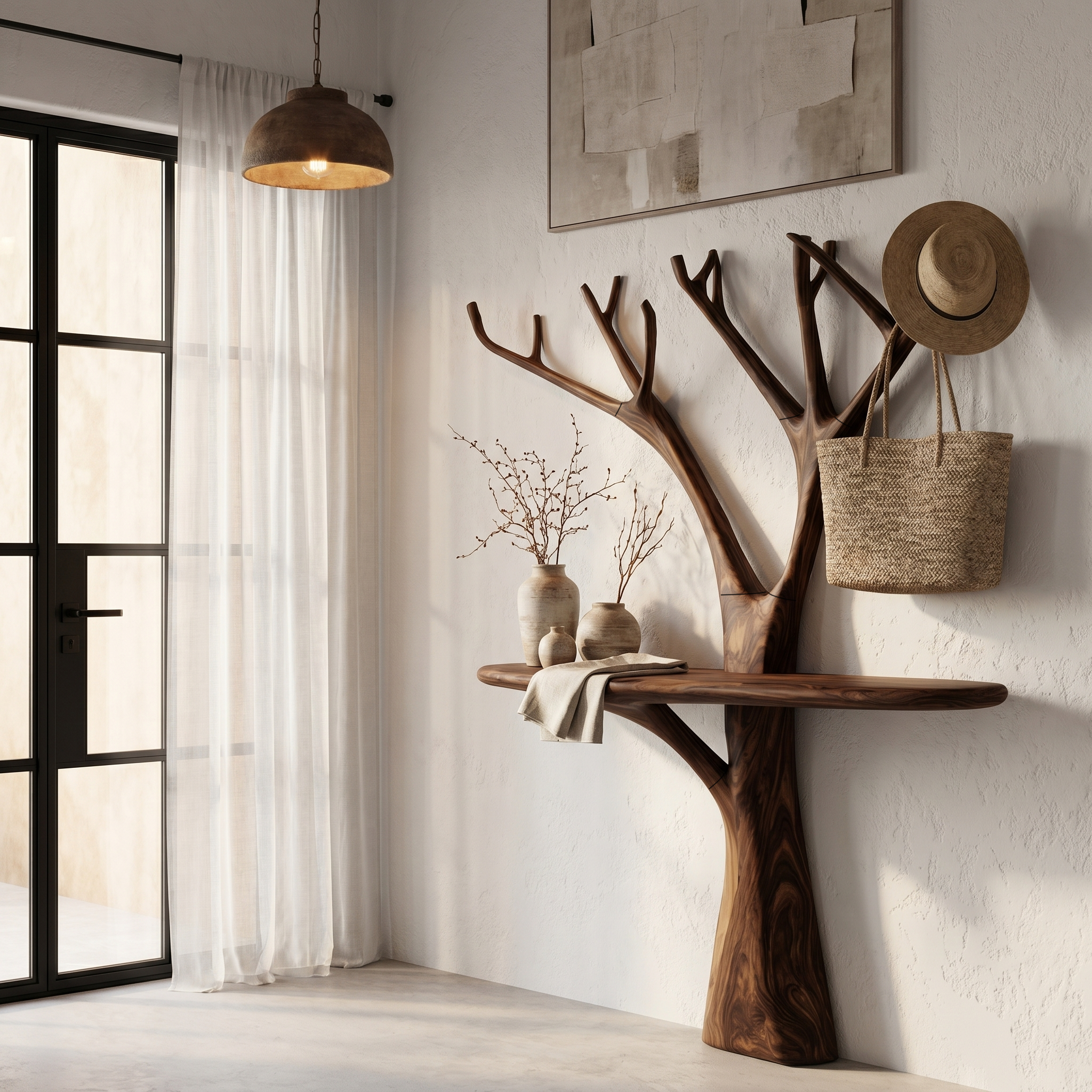 Rustic Organic Console Table With Tree Branch Wood Base For Living Room - view 7 of 8