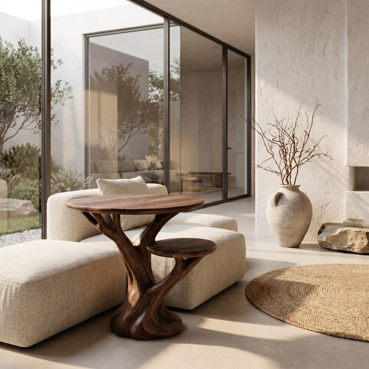 Organic Sculptural Side Table With Tree Inspired Solid Wood Base For Living Room And Bedroom - view 7 of 8