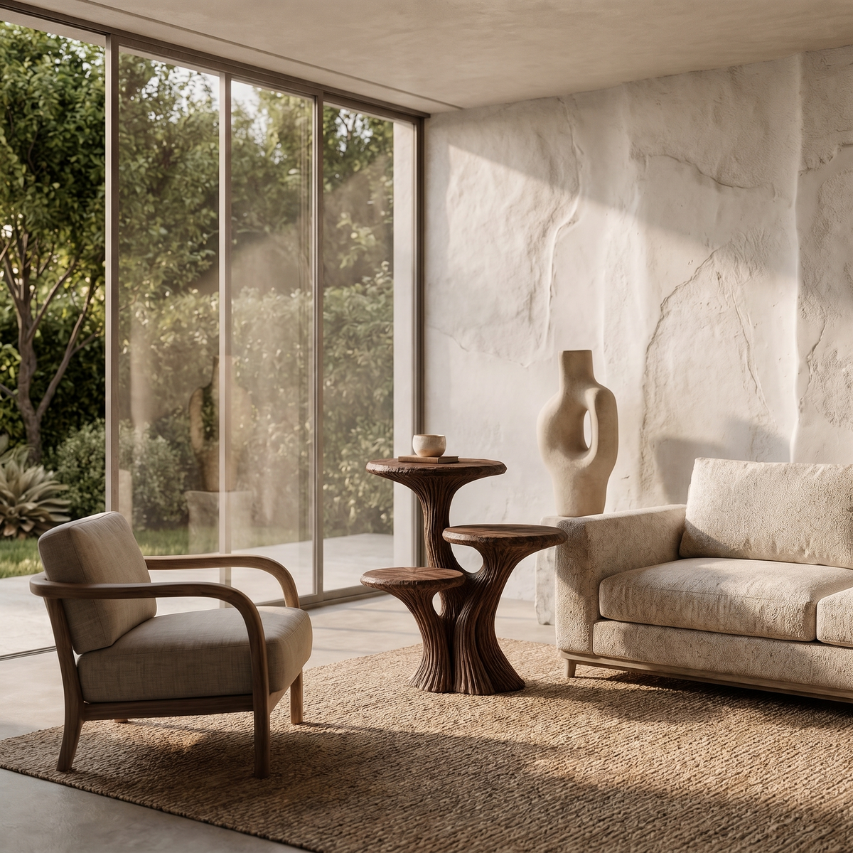Contemporary Tiered Side Table With Sculptural Solid Wood Design For Living Room And Bedroom - view 7 of 8
