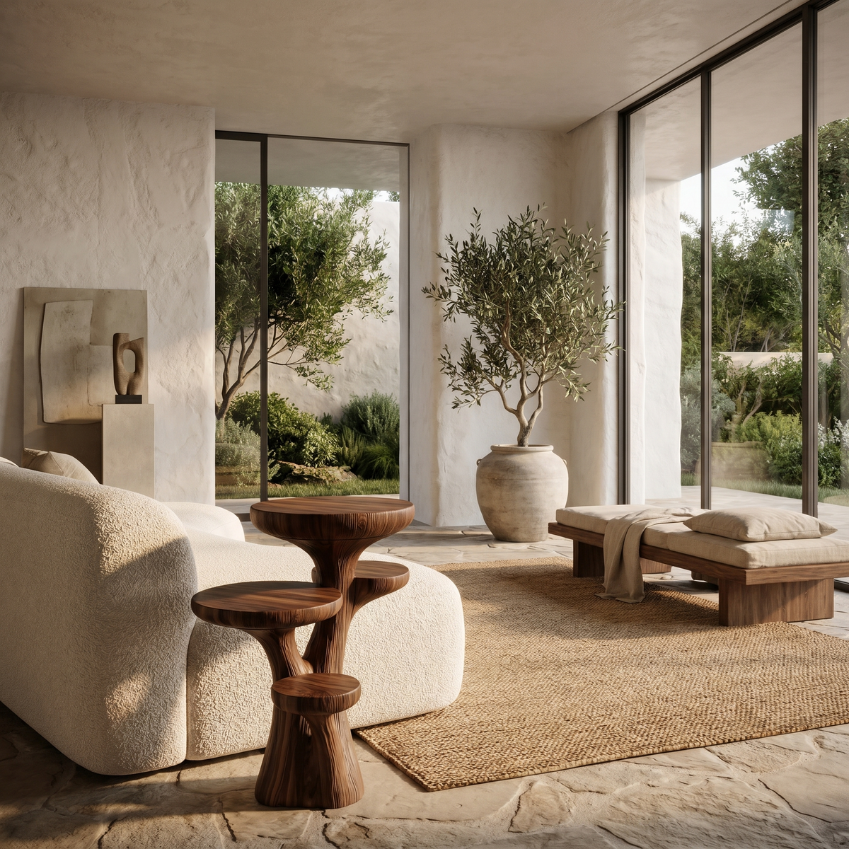Rustic Sculptural Side Table With Handcrafted Solid Wood Pedestal Base For Living Room And Bedroom - view 7 of 8
