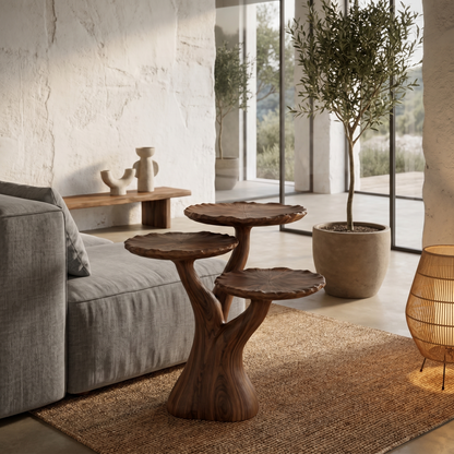 Organic Sculptural Side Table With Multi Tier Solid Wood Shelves For Living Room And Bedroom - view 7 of 8