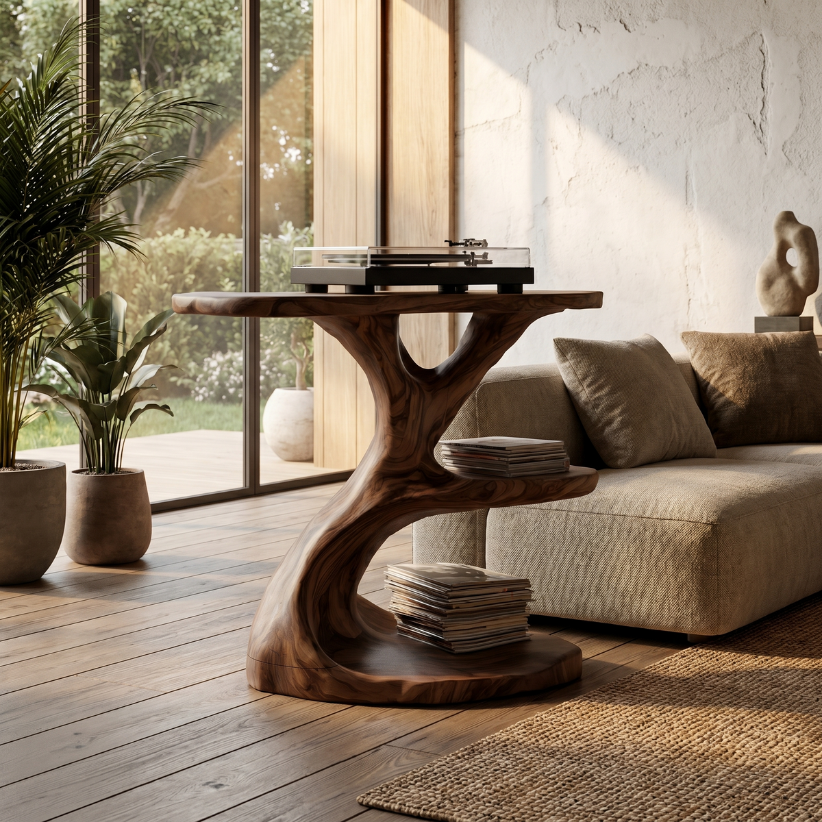Modern Organic Side Table With Multi Level Wood Shelves For Living Room And Bedroom - view 7 of 8