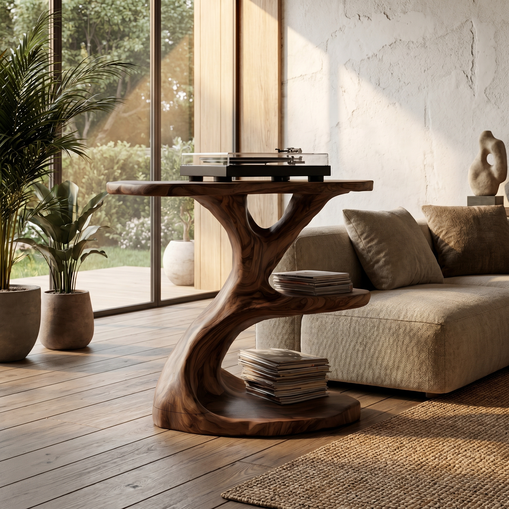 Modern Organic Side Table With Multi Level Wood Shelves For Living Room And Bedroom - view 7 of 8