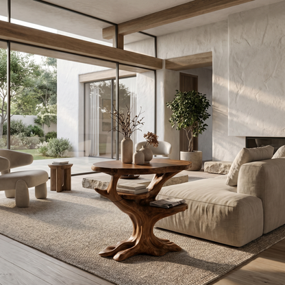 Organic Sculptural Side Table With Solid Wood Display Shelves For Living Room And Bedroom - view 7 of 8