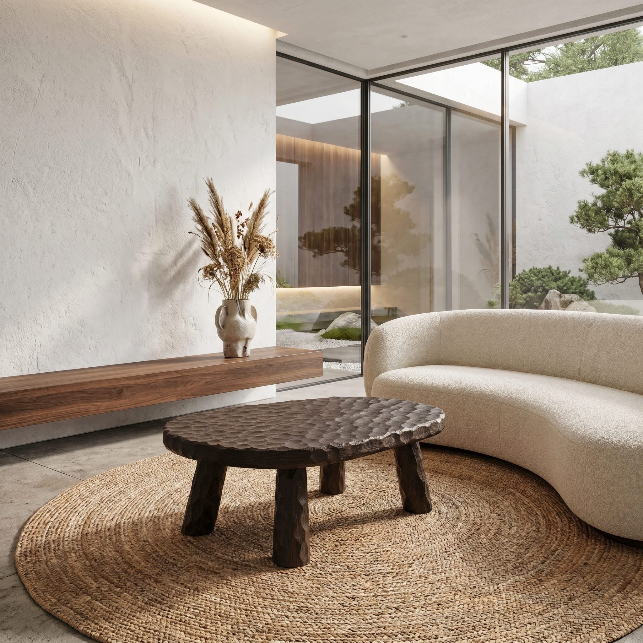 Rustic Coffee Table With Handcrafted Solid Wood Top And Chunky Pedestal Legs For Living Room - view 7 of 8