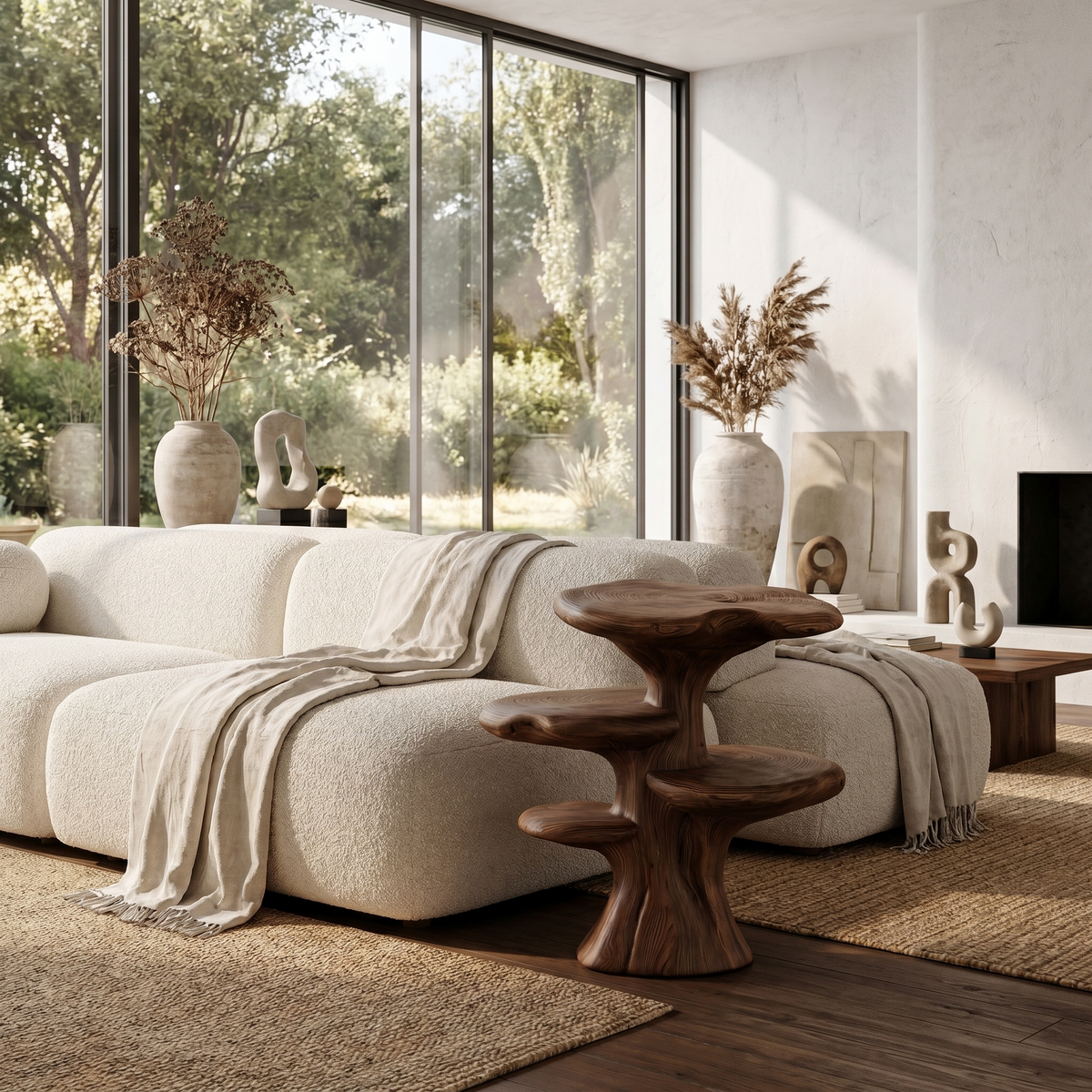 Organic Sculptural Beside Table With Tiered Solid Wood Shelves For Living Room - view 7 of 8