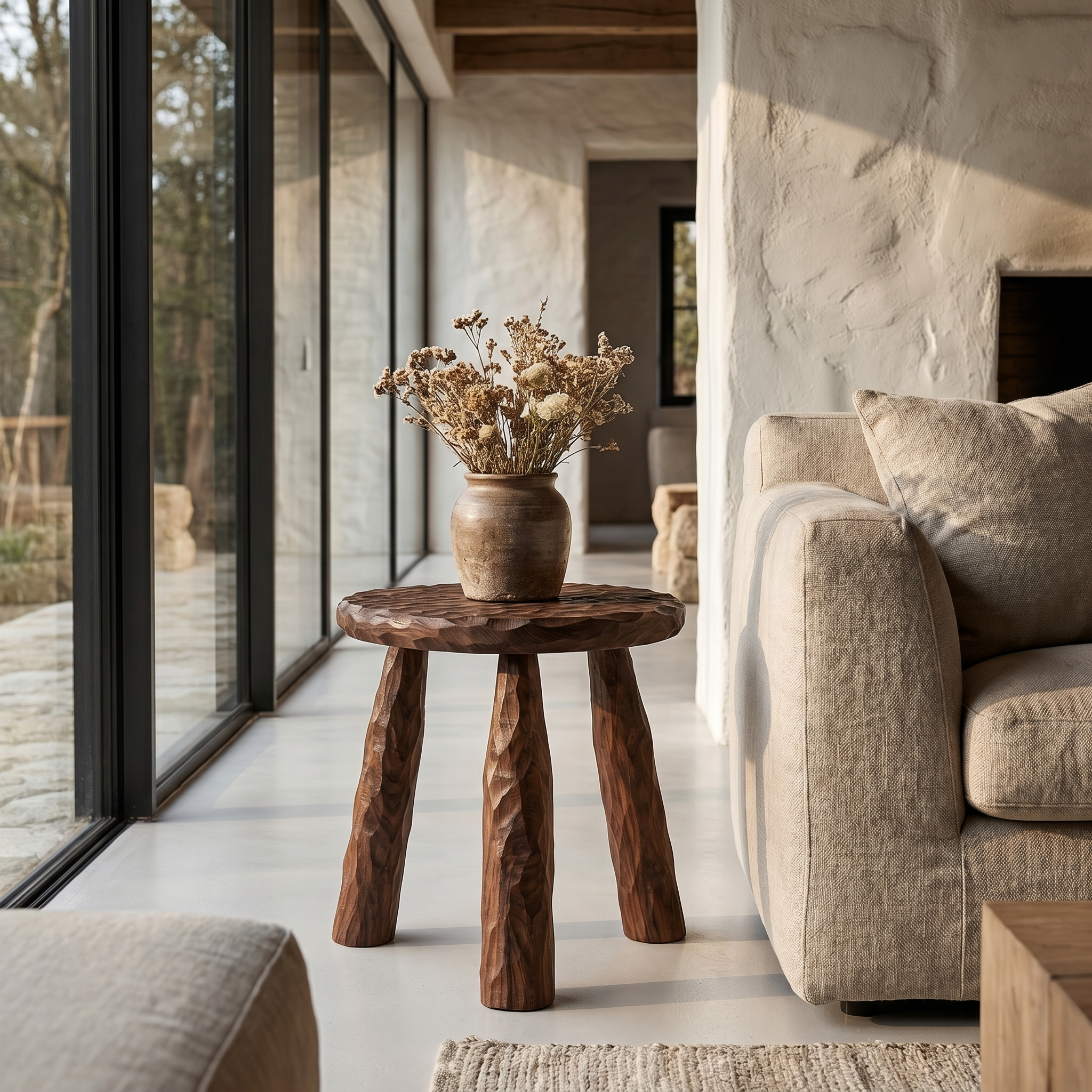 Rustic Side Table With Handcrafted Solid Wood Top And Chunky Pedestal Legs For Living Room And Bedroom - view 7 of 8