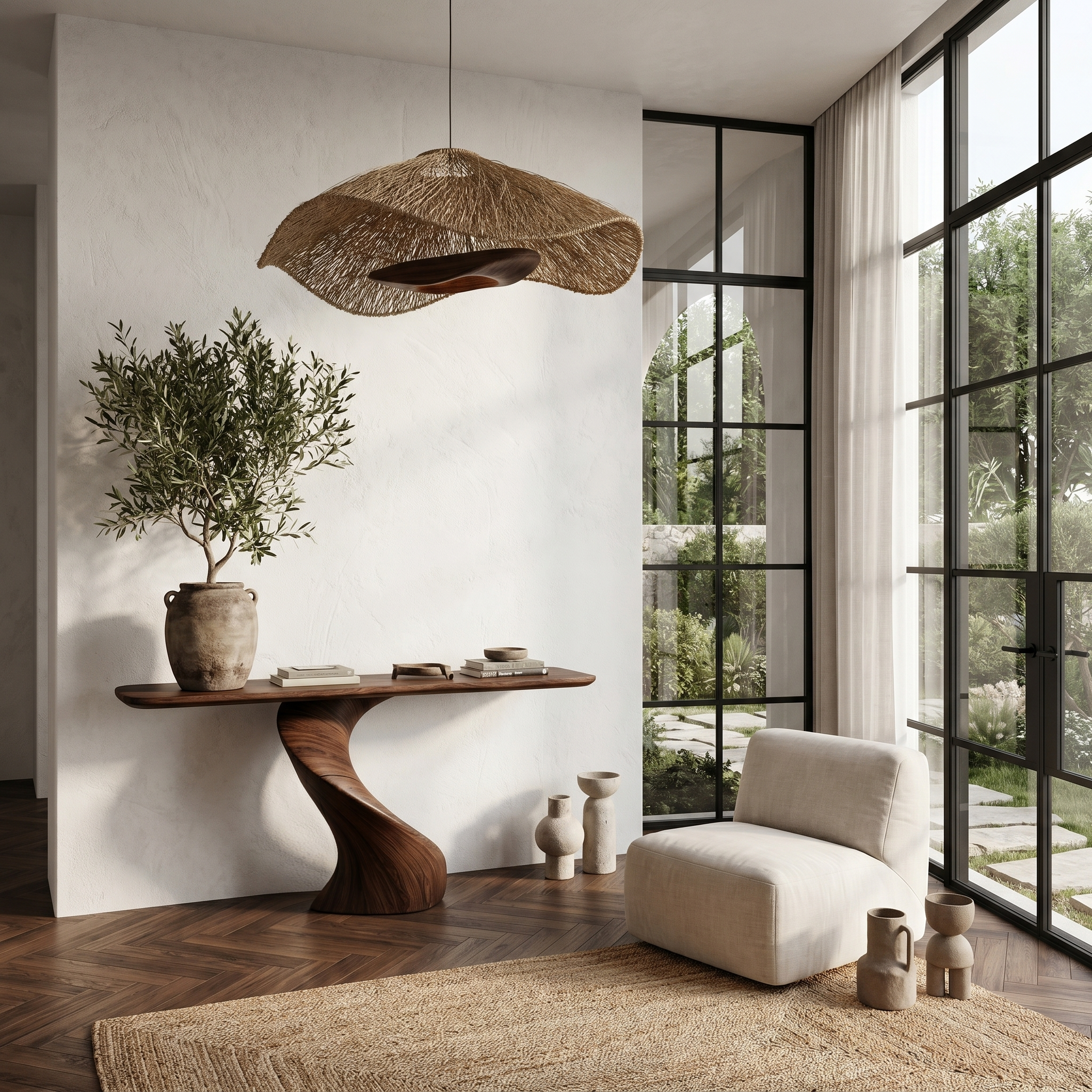 Modern Organic Console Table With Sculptural Twisted Solid Wood Base For Entryway And Living Room - view 7 of 8