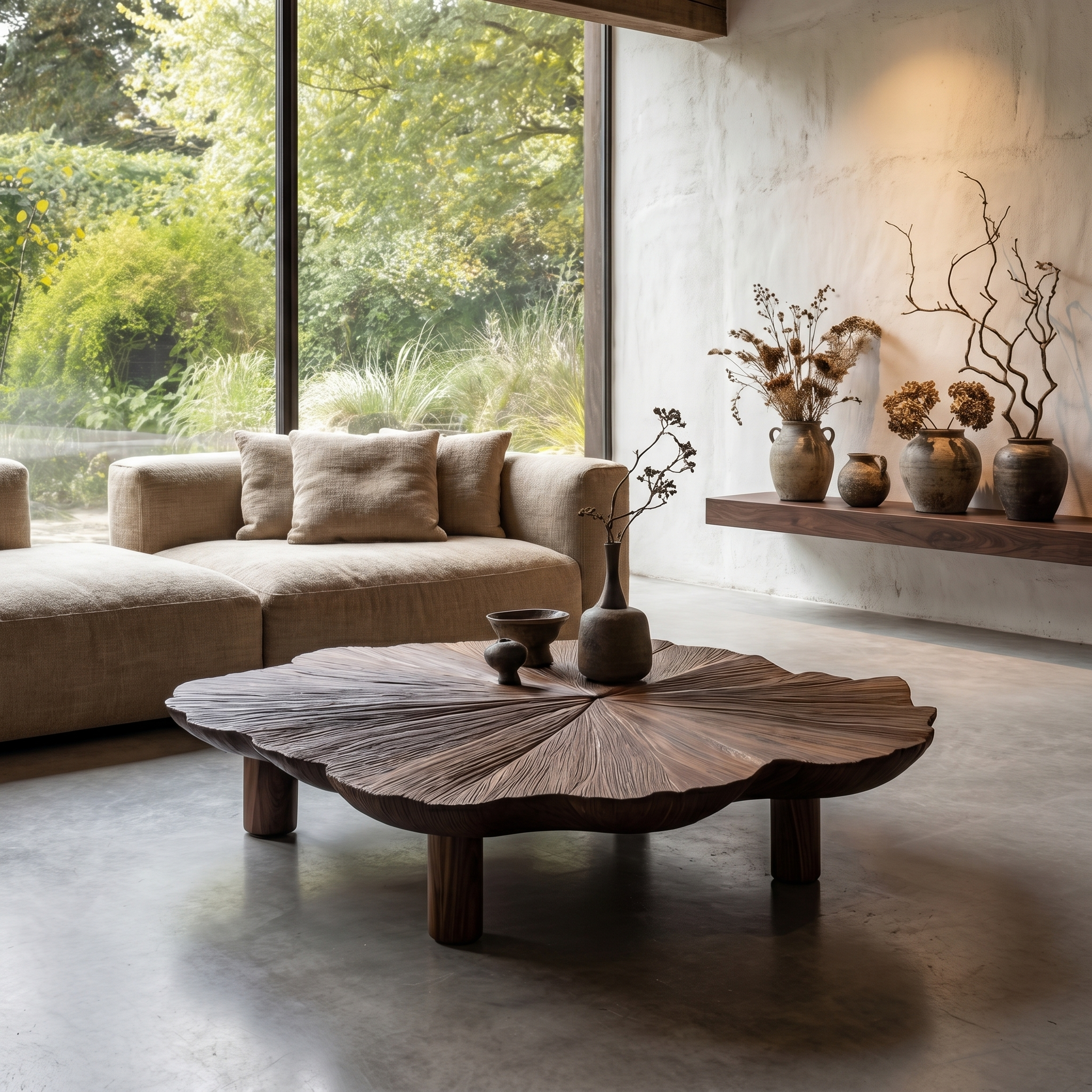 Organic Coffee Table With Hand Carved Solid Wood Design For Living Room - view 7 of 8