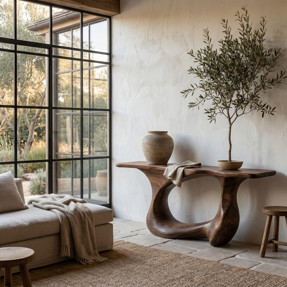 Contemporary Console Table With Artistic Open Loop Solid Wood Base For Living Room - view 7 of 8