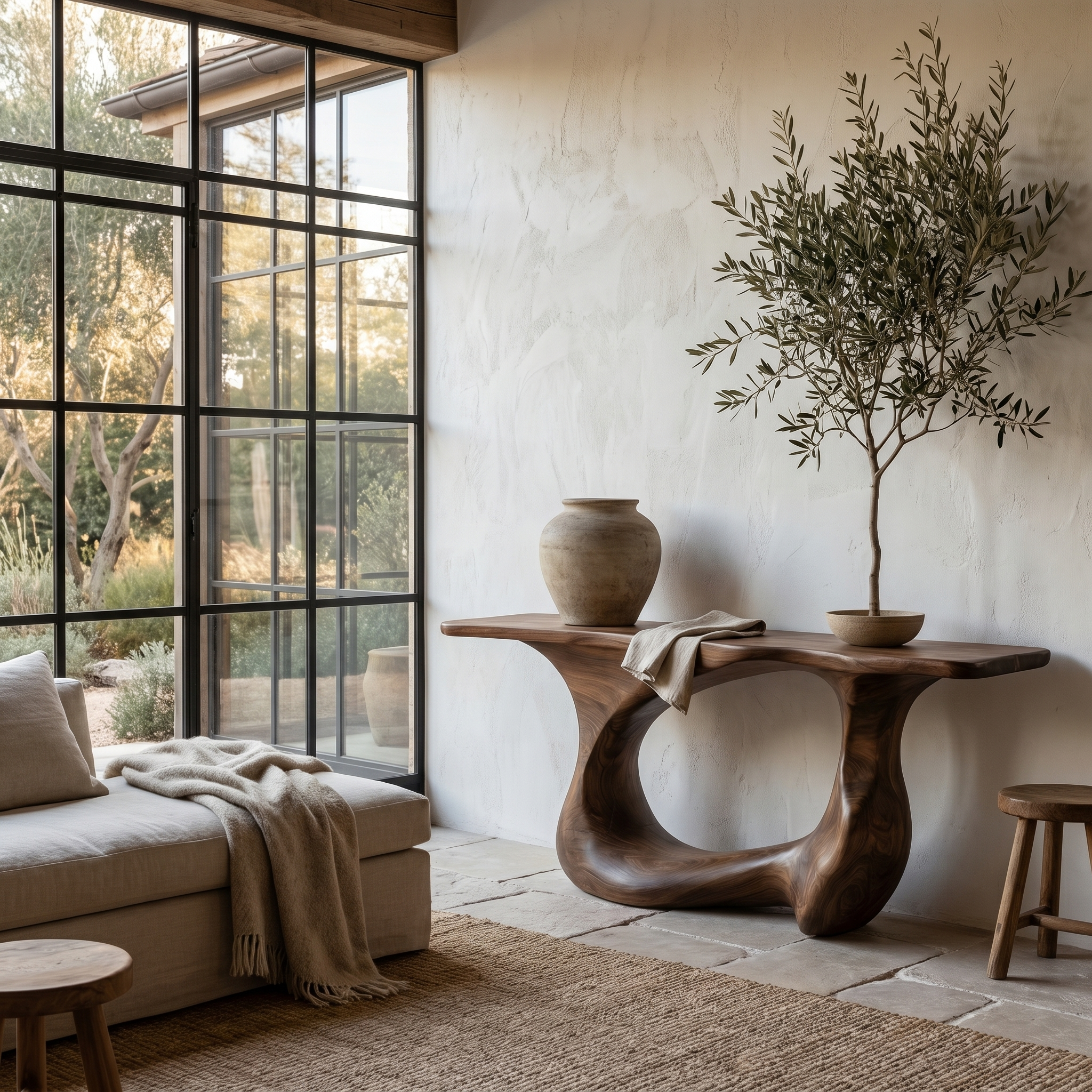Contemporary Console Table With Artistic Open Loop Solid Wood Base For Living Room - view 7 of 8