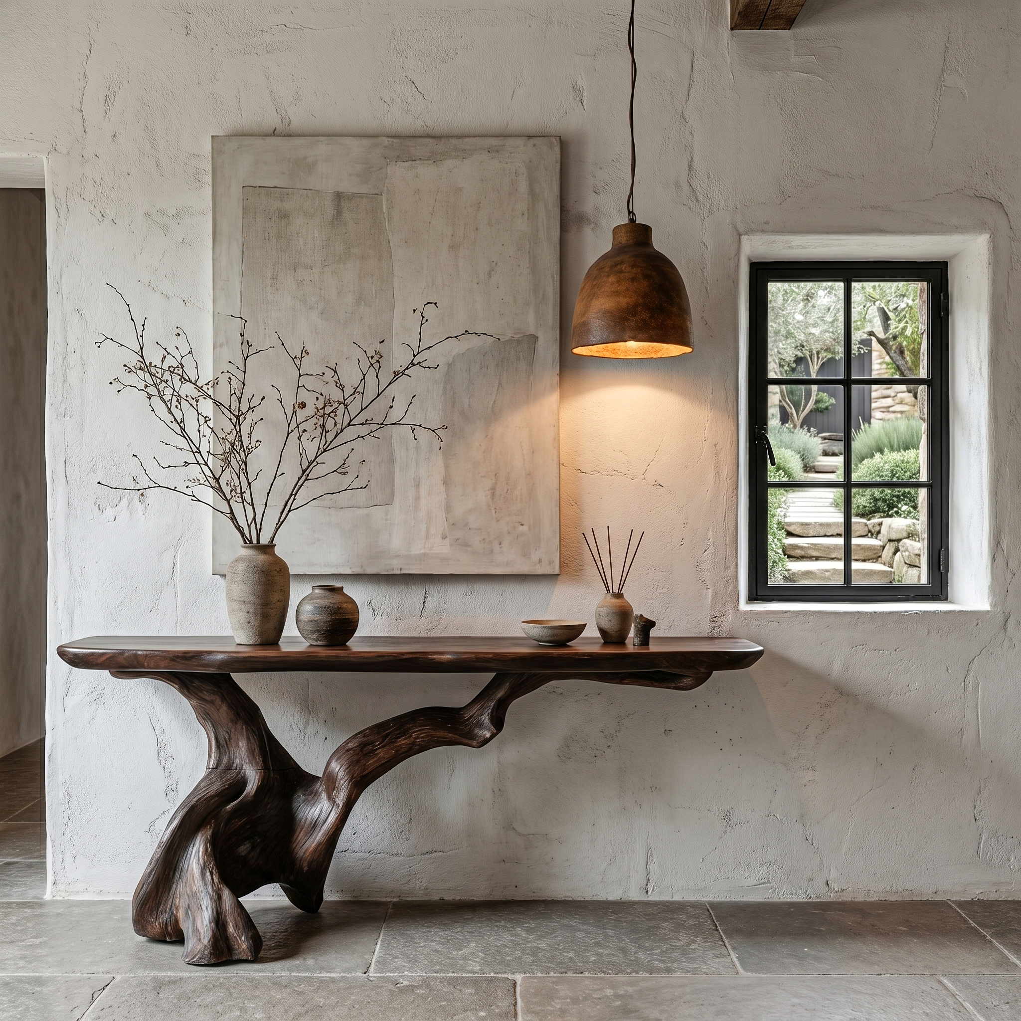 Organic Console Table With Sculptural Open Ring Wood Base For Entryway And Living Room - view 7 of 8