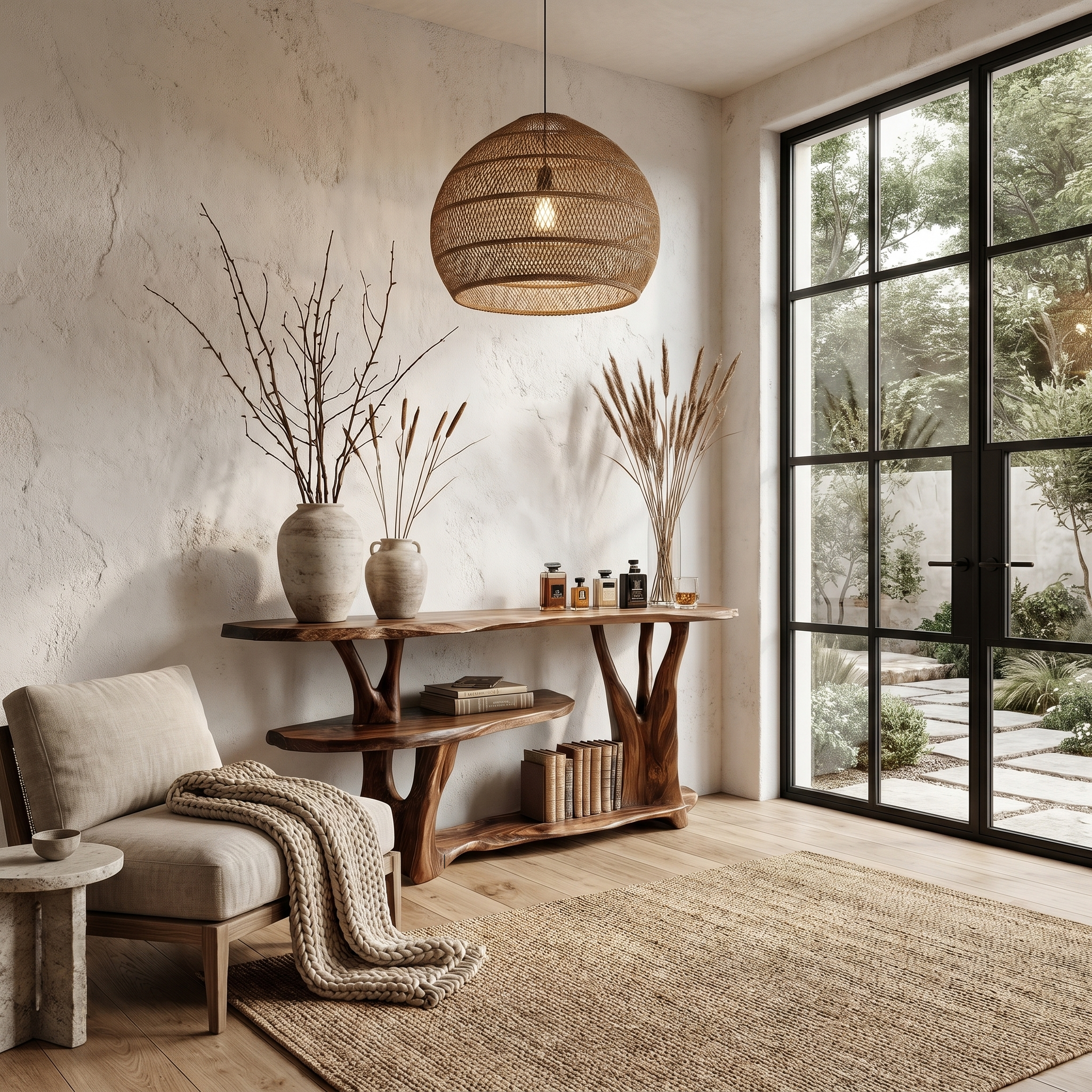 Organic Console Table With Sculptural Tree Root Base And Open Shelf Storage For Entryway And Living Room - view 2 of 8