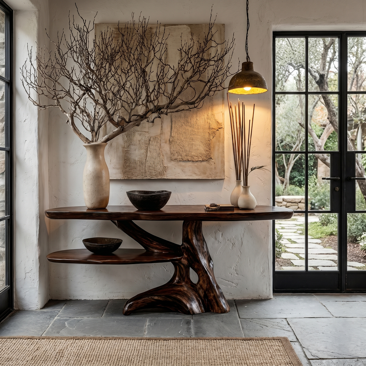 Contemporary Console Table With Sculptural Solid Wood Root Design For Entryway - view 7 of 8