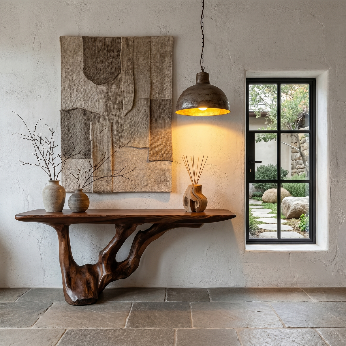 Rustic Console Table With Handcrafted Tree Root Base For Entryway And Living Room - view 7 of 8