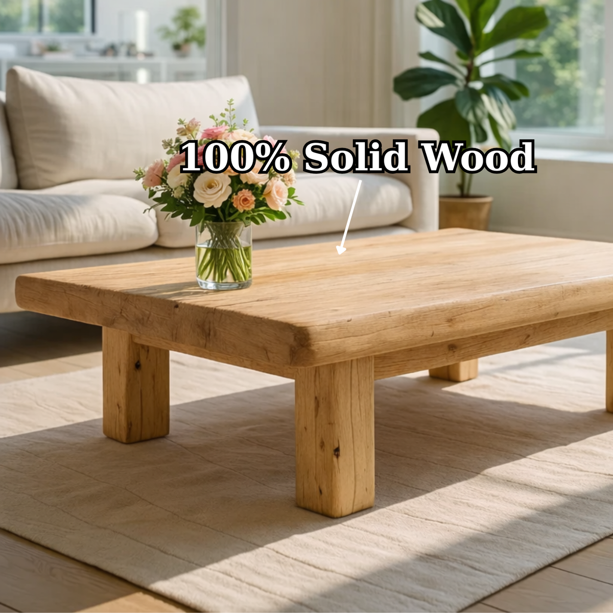 Rustic Solid Wood Coffee Table with Chunky Legs - view 9 of 9