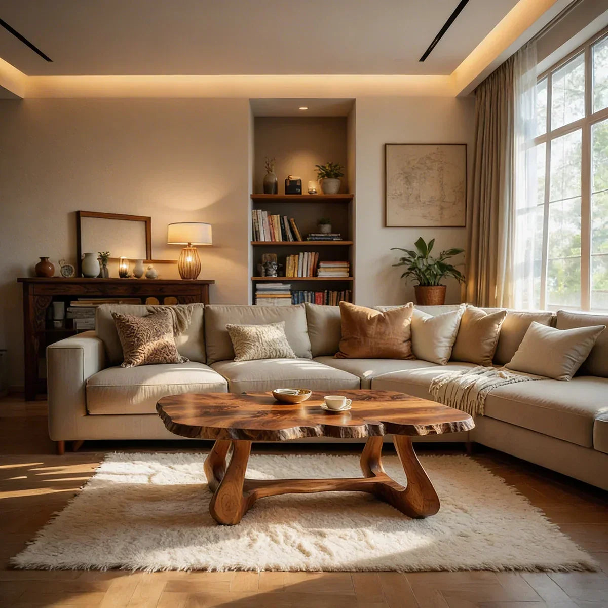 Live Edge Natural Wood Coffee Table with Curved Sculptural Frame - view 3 of 6