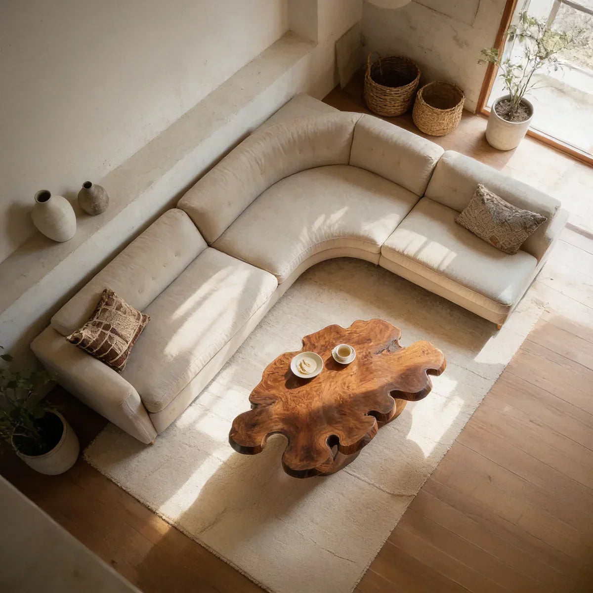 Sculptural Live Edge Natural Wood Coffee Table with Multi-Form Base - view 6 of 7