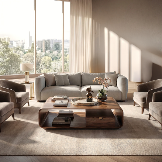 Modern Curved Coffee Table with Integrated Storage Design - view 1 of 7