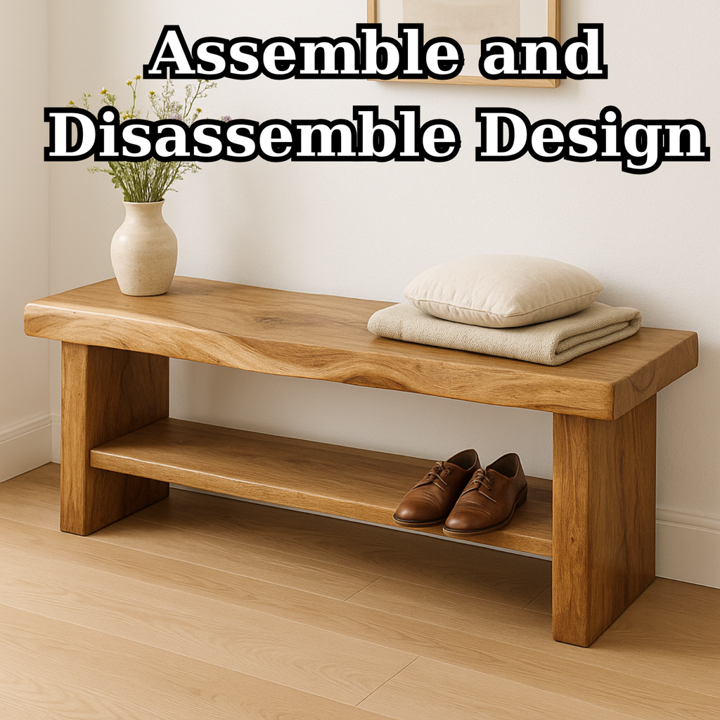 Handcrafted Solid Wood Bench – Live Edge Entryway Seating with Storage Shelf - view 5 of 5
