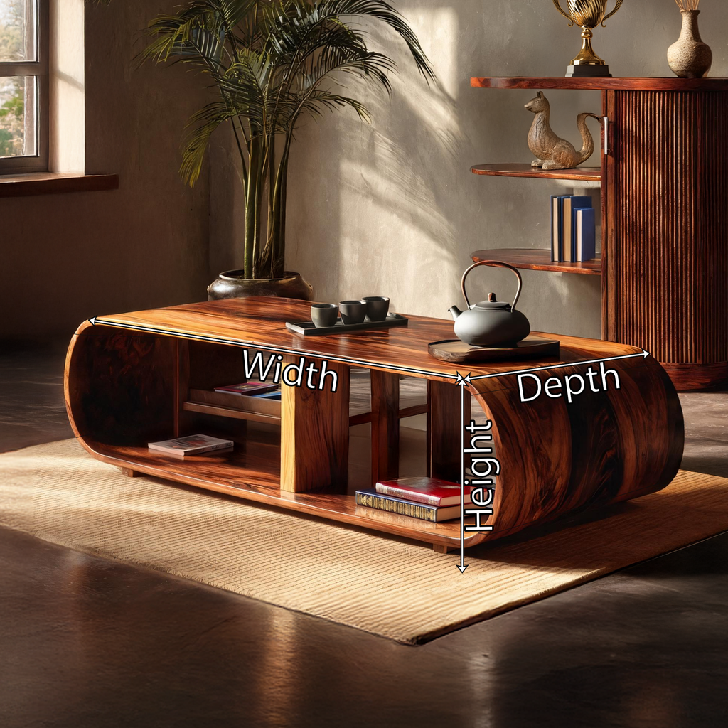 Curved Waterfall Coffee Table with Integrated Open Shelving - view 7 of 7