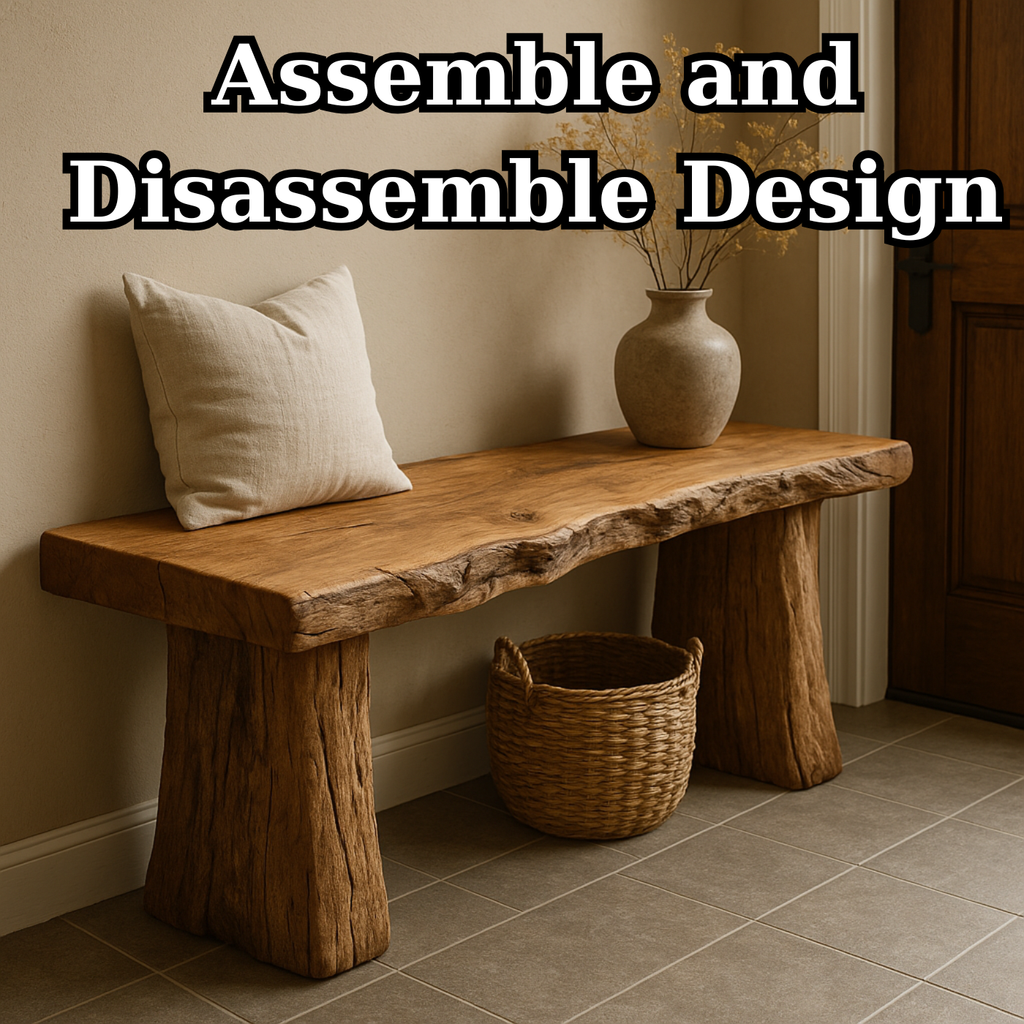 Handcrafted Solid Wood Rustic Bench – Natural Live-Edge Slab Entryway Seating - view 5 of 5