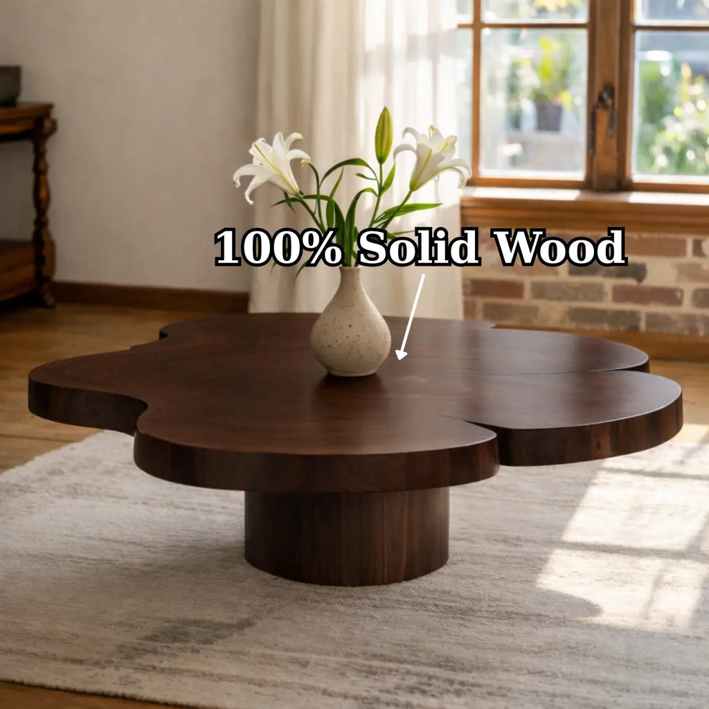 Organic Shaped Walnut Coffee Table with Pedestal Base, Modern Sculptural Design for Living Room - view 9 of 9