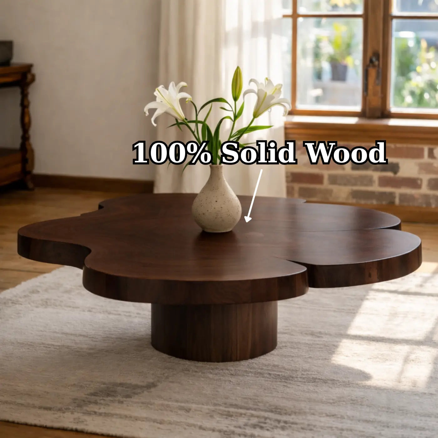 Organic Shaped Walnut Coffee Table with Pedestal Base, Modern Sculptural Design for Living Room - view 9 of 9