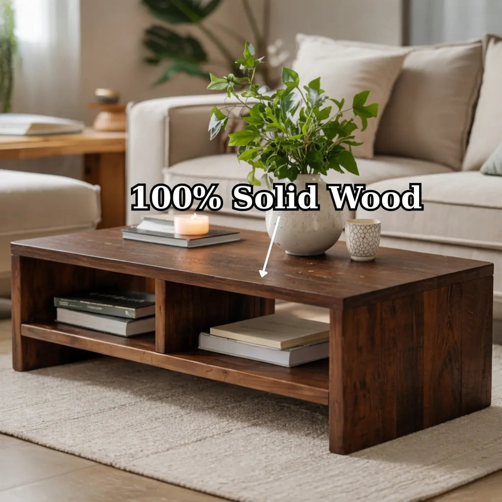 Solid Wood Coffee Table with Open Storage, Rustic Design for Living Room and Décor - view 9 of 9