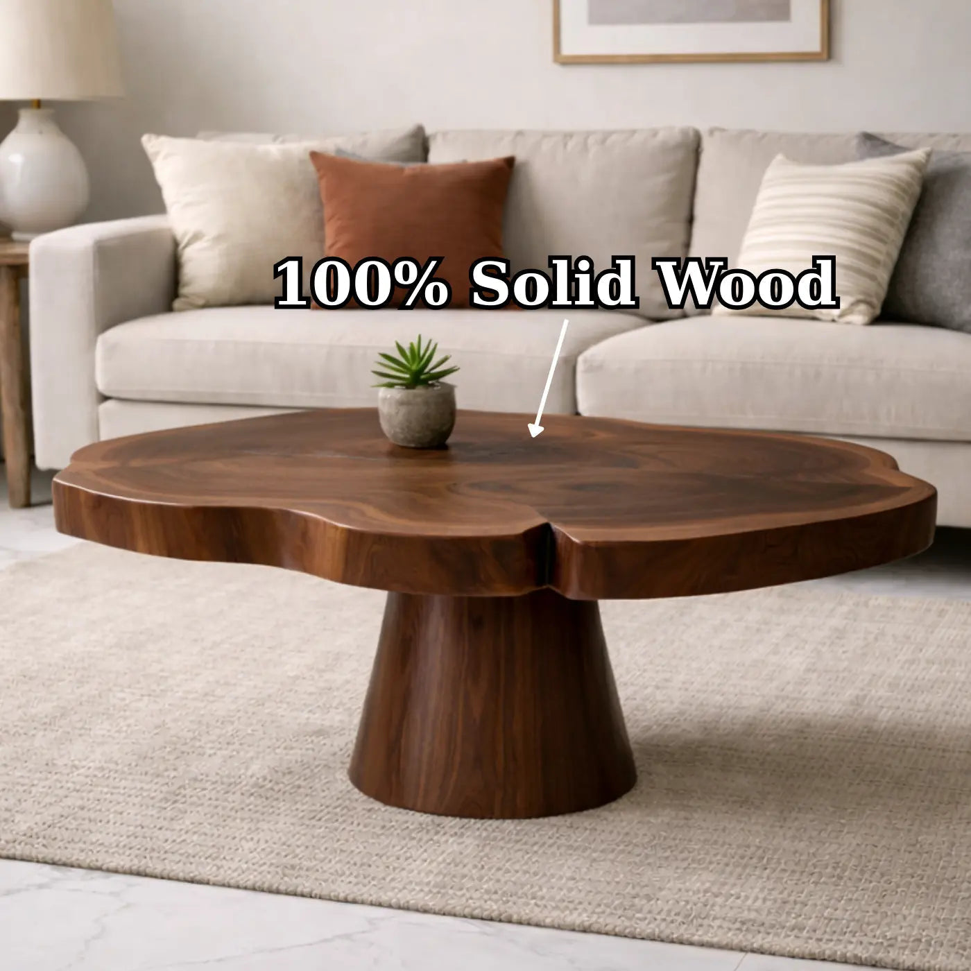 Solid Wood Coffee Table with Organic Edge Top Modern Sculptural Living Room Table - view 9 of 9